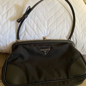 Prada black satin evening clutch with strap